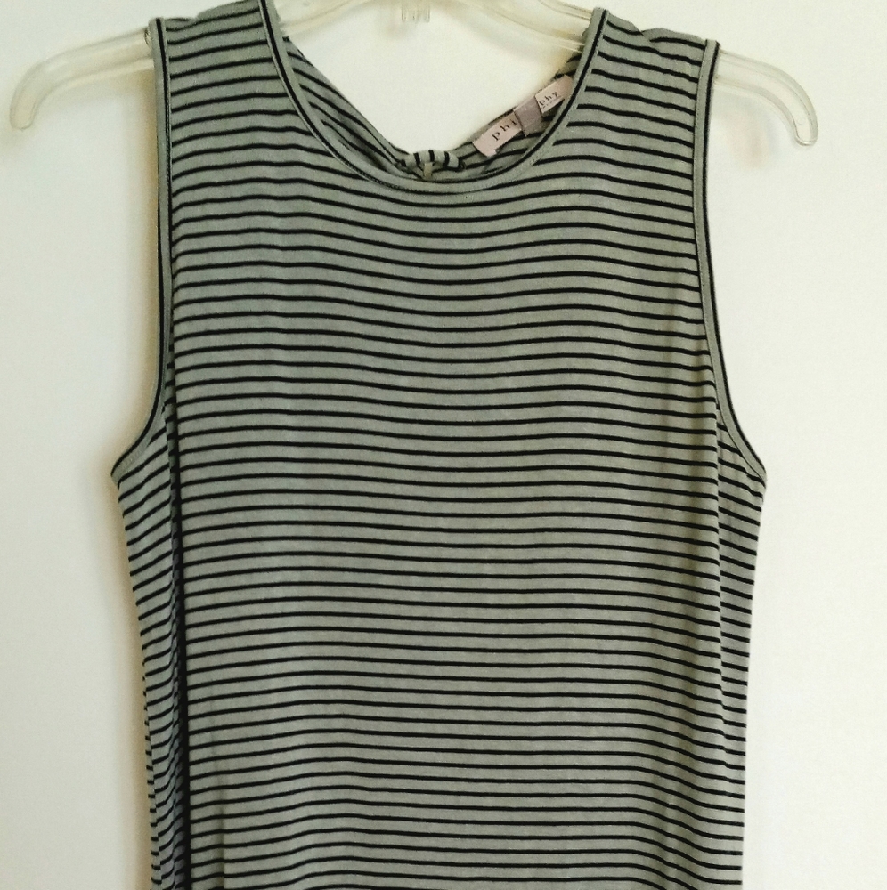 Philosophy M scoop neck sleeveless striped lace up back top